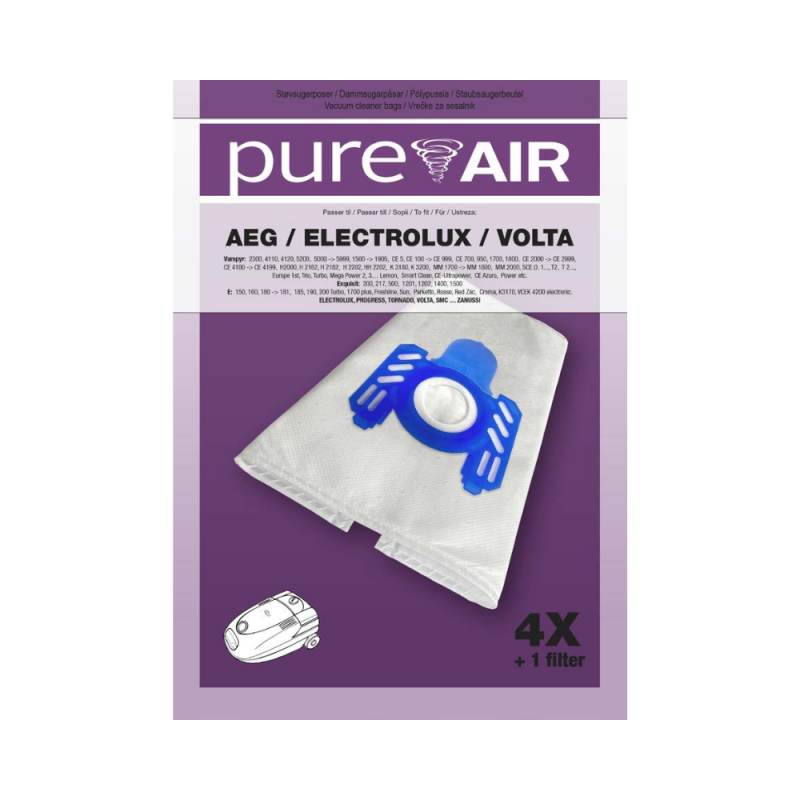 Vrečke za sesalnike Pure Air AEG/ELECTROLUX/VOLTA - 20 vrečk   5 filtrov