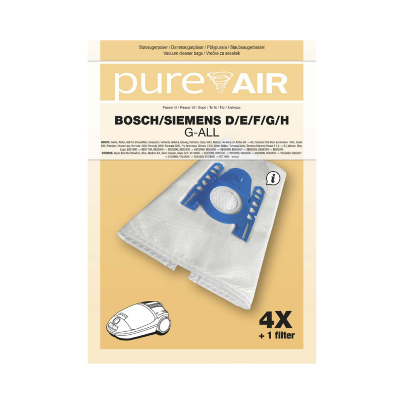 Vrečke za sesalnike Pure Air BOSCH/SIEMENS D/E/F/G/H G-ALL - 4 vrečke   filter