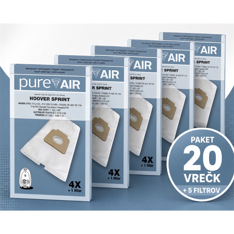 Vrečke za sesalnike Pure Air HOOVER SPRINT - 20 vrečk   5 filtrov
