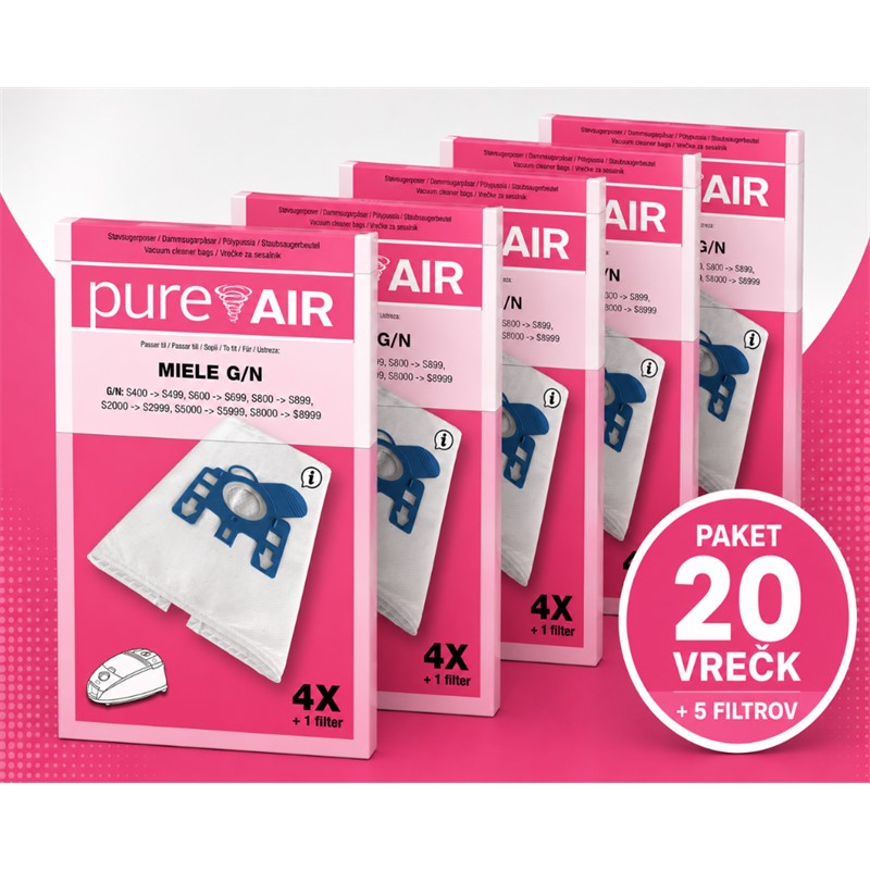 Vrečke za sesalnike Pure Air MIELE G/N - Paket 20 vrečk   5 filtrov