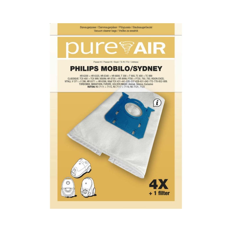 Vrečke za sesalnike Pure Air PHILIPS MOBILO/SYDNEY - 4 vrečke   filter