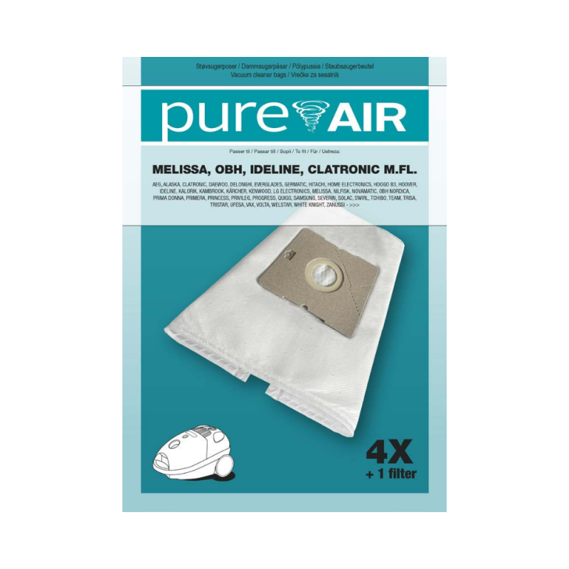 Vrečke za sesalnike Pure Air MELISSA, OBH, IDELINE, CLATRONIC - 4 vrečke   filter
