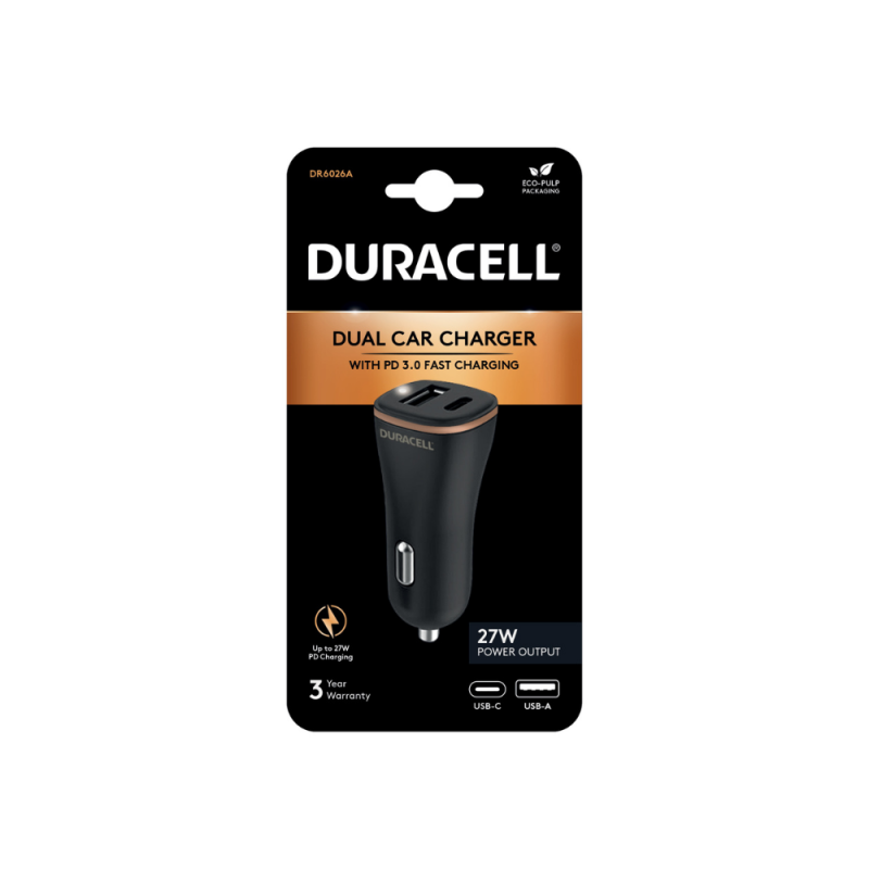 Avtomobilski polnilnik Duracell 27 W USB-A + USB-C