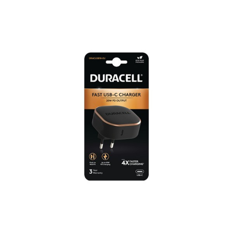 Polnilnik Duracell 20 W USB-C PD črn