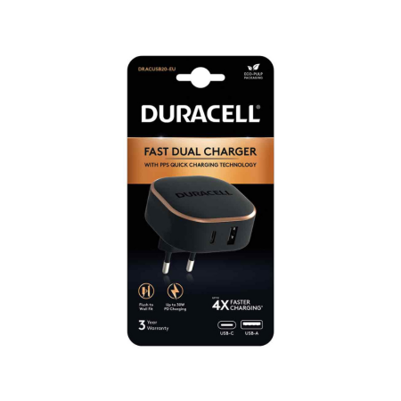 Polnilnik Duracell PD 30 W USB-A   USB-C PPS črn