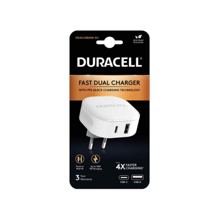 Polnilnik Duracell PD 30 W USB-A   USB-C PPS bel